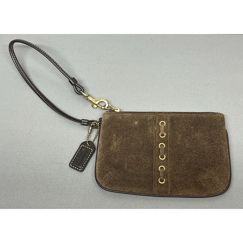 Coach Brown Suede Wristlet Purse Handbag